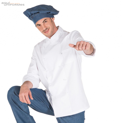 Chaquetilla cocina manga larga blanca caballero botones forrados Ref:907GAR