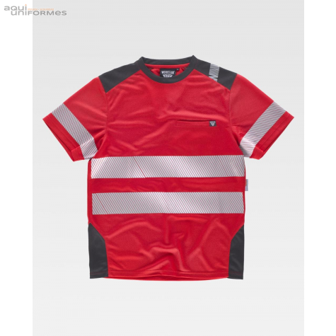 Camiseta manga corta roja AV bicolor con cintas reflectantes  Ref:C9242