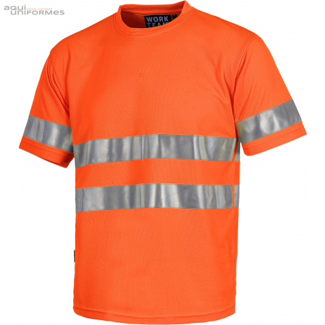 Camiseta manga corta alta visibilidad naranja, 2 bandas reflectantes Ref:C3945N