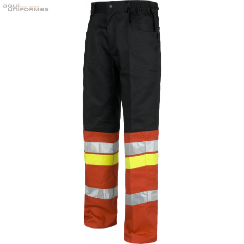 Pantalón bicolor rojo-negro con cintura elástica, combinado con bandas. Ref:C8103