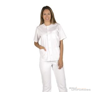 Blusa sanitaria blanca UNISEX manga corta abotonada Ref:602G