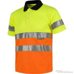 Polo combinado manga corta bicolor alta visibilidad amarillo/naranja Ref:C3866